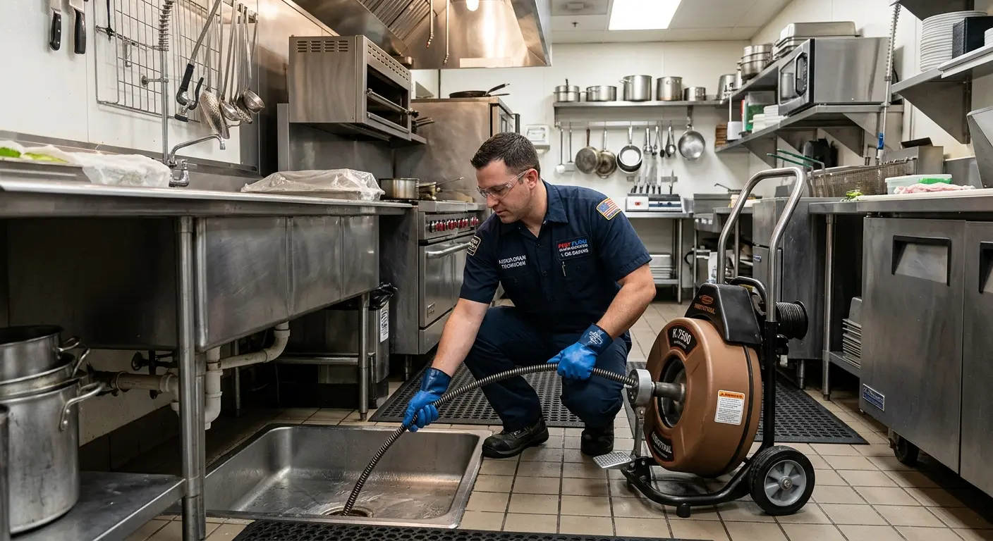 Commercial drain cleaning service in a restaurant kitchen in Scotts Valley