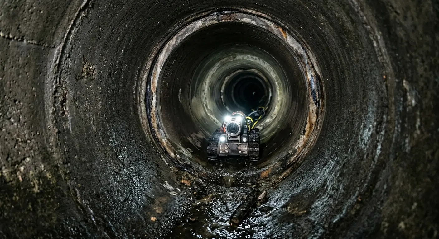 Robotic sewer camera inspecting pipe interior for Sewer Line Cleaning in Scotts Valley