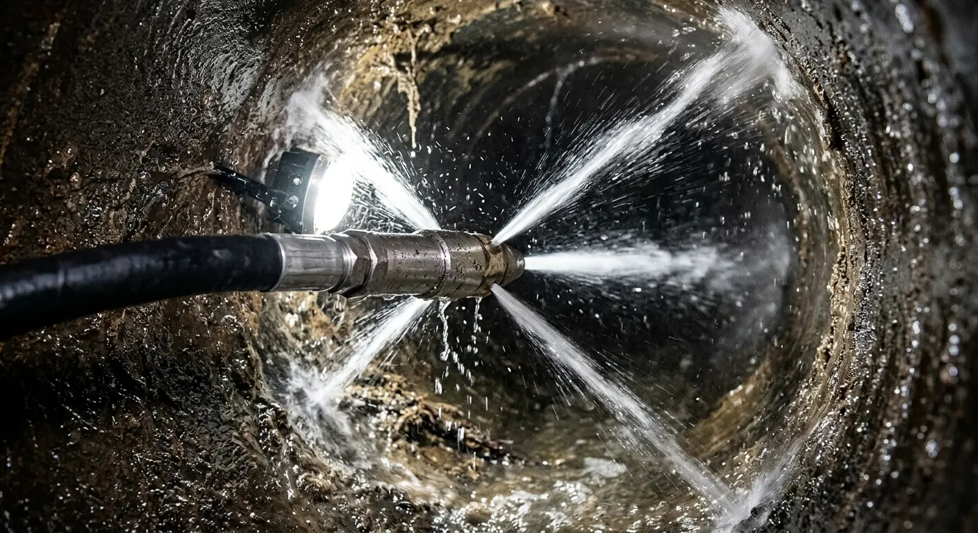 High-pressure hydro jetting nozzle cleaning sewer pipe for Storm Drain Cleaning in Scotts Valley